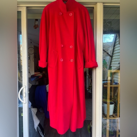 EDWARD CHAPMAN Cashmere Virgin Wool Stunning Red Long Coat S10 Like New W/ Belt - Picture 4 of 16